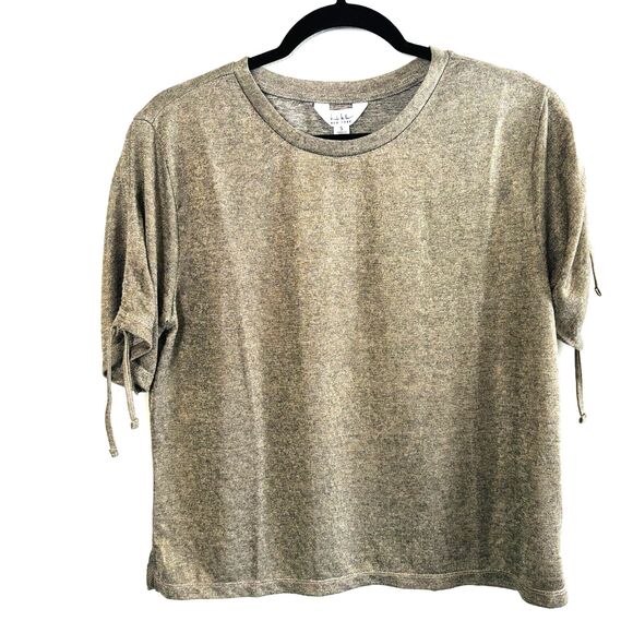 Nicole Miller Sparkle Tee Wms Sz Small Gold Drawcord Short Sleeves - Picture 1 of 8